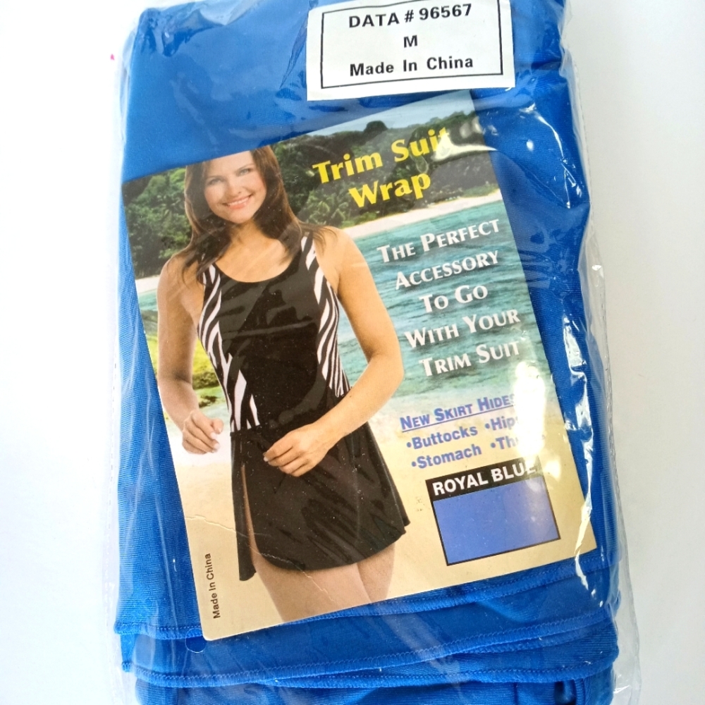 Trim Suit Blue Full Coverage Swimsuit Wrap Sz M (14-18) NIB